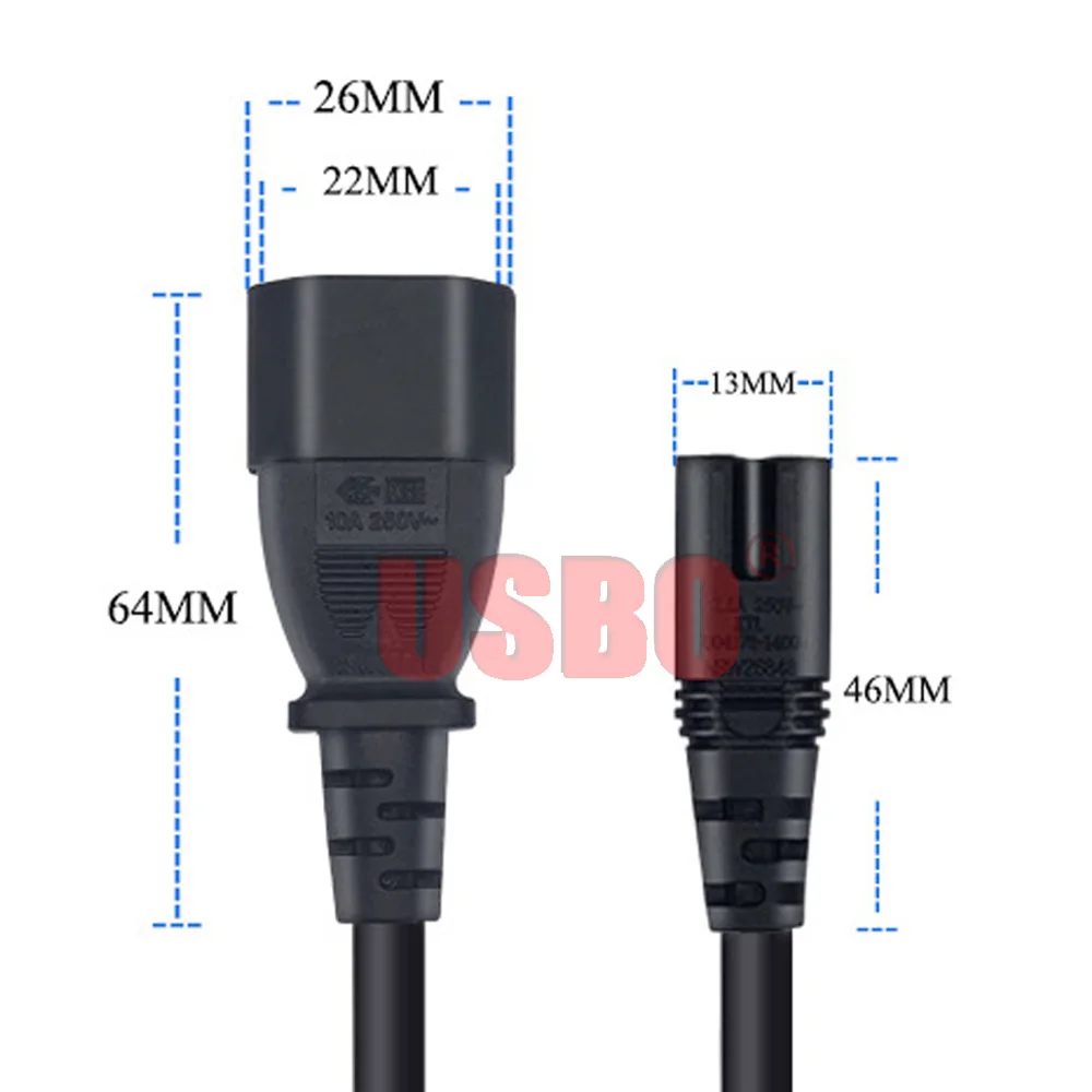 Black 0.2M 0.6M 1.0M 2.0M 3.0M PVC copper IEC320 C14 TO C7 power cord 2.5A/10A 250V C7 eight-suffix UPS PDU power cable