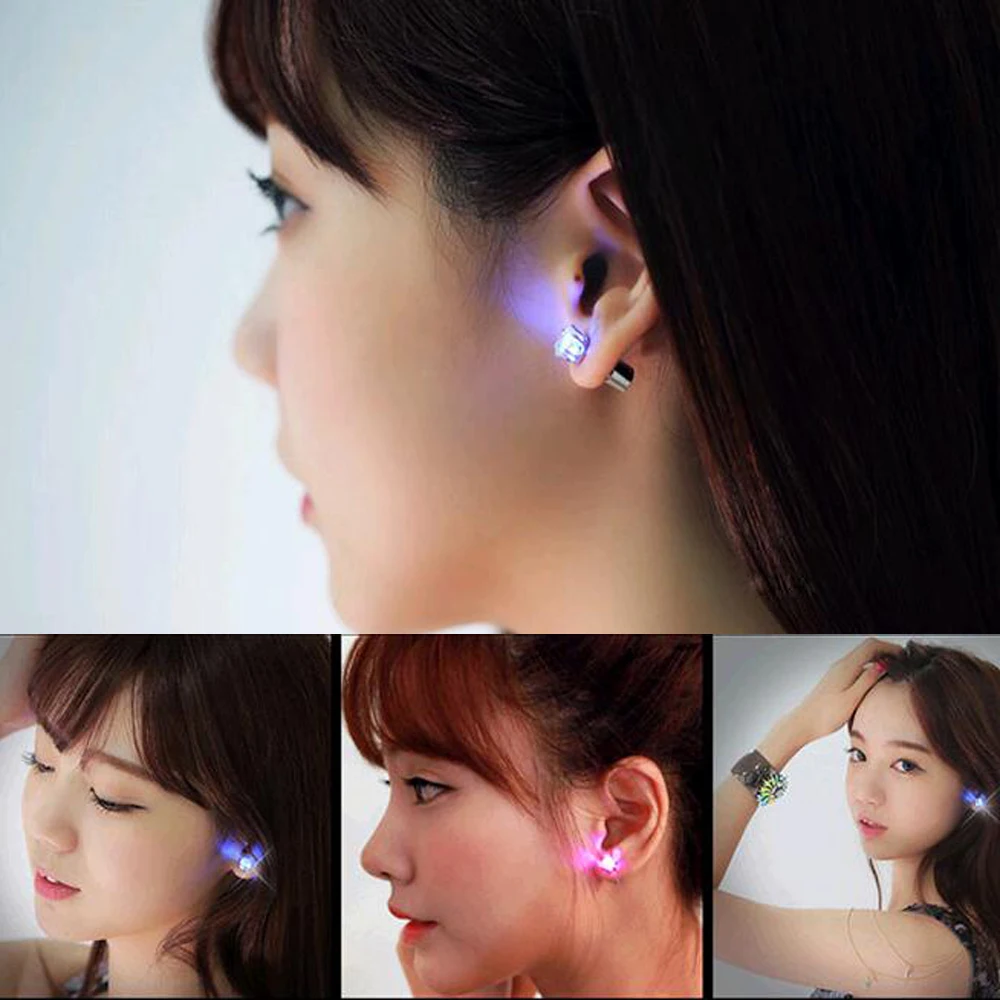 LED Earring Glowing Crystal Stainless Ear Drop Light Up Ear Stud Christmas Party Luminous Neon Bar Rave Wedding Jewelry Gift 1PC