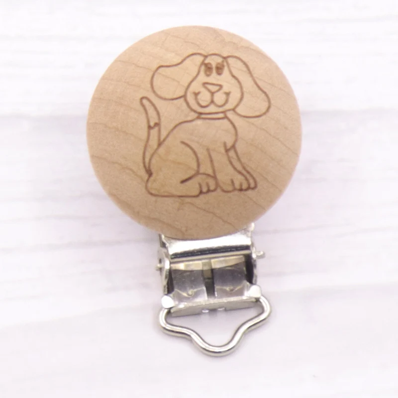 5Pcs Cute dog Wooden Pacifier Clip Beech Pacifier Clips Chewable Teething Diy Dummy Clip Chains Baby Teether Nursing Accessories