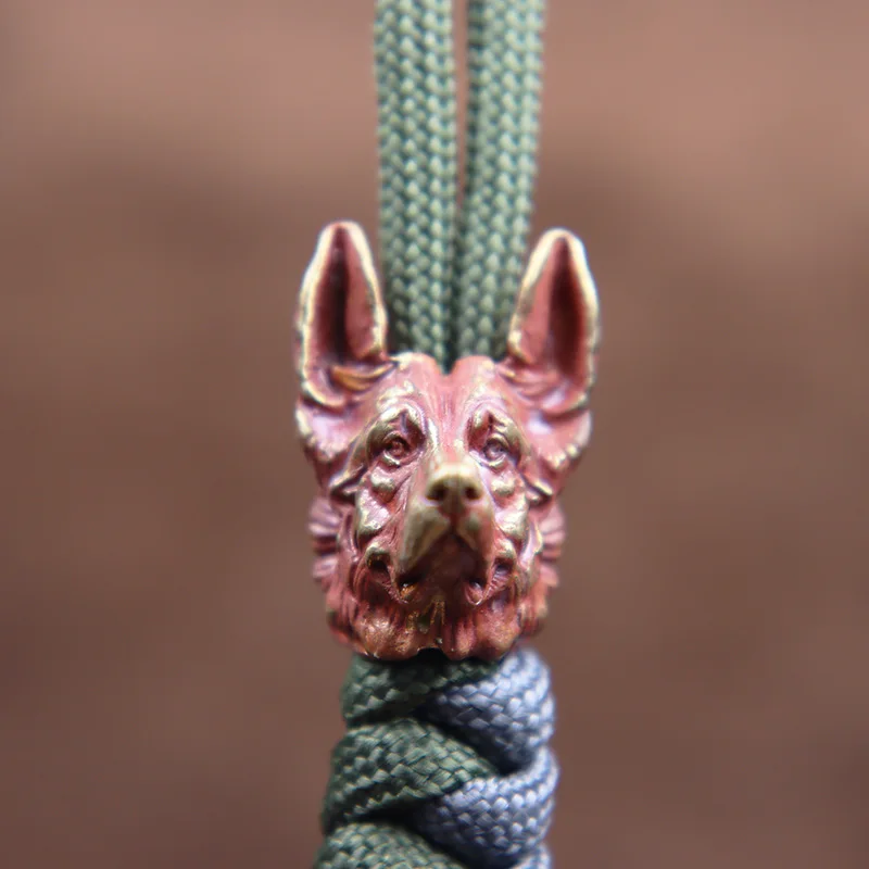 Brass Police Dog Head Knife Bead Lanyard Pendant Jewelry Outdoor EDC Tool Shepherd DIY Paracord Accessories Umbrella Rope Charms