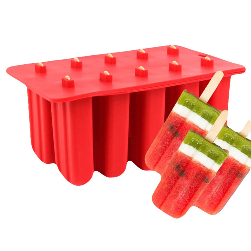 Dessert Freezer 4/10 Cavity Silicone Popsicle Ice Cream Mold with Cover DIY Homemade Lolly Fruit Juice Ice Cube Tray Maker