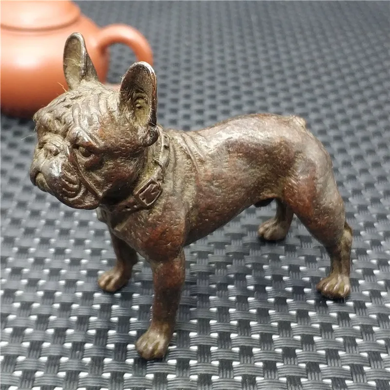 

Chinese Brass Bronze Carved Animal Zodiac Lovely Dog Leather Dog Exquisite Small Statue Home Decoration Gift