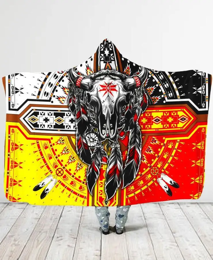 

Plstar Cosmos Birds Feather/Native/Buffalo Head Motifs Hooded Blanket 3D full print Wearable Blanket Adults men women style-4