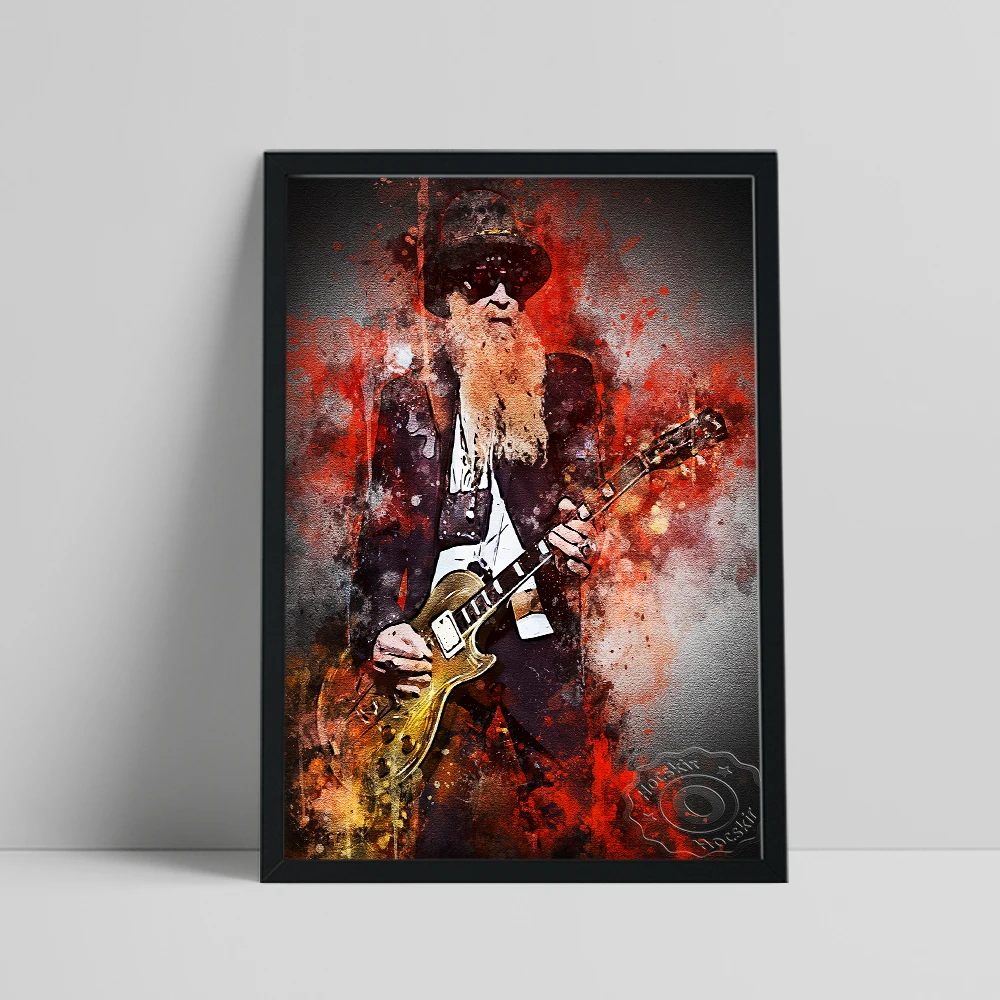 Billy Gibbons Fans Collect Poster, American Singer-Songwriter Portrait Art Print, Singer Colored Drawing Vintage Art Home Decor