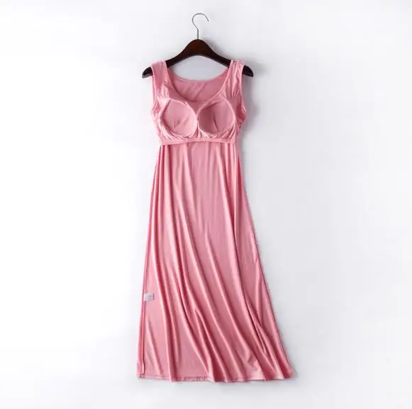 Camisón de algodón con sujetador acolchado para mujer, ropa de dormir sexy, vestido largo sin mangas, talla grande, 4XL