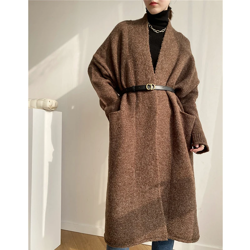 

[ZAYAU]Long Sweater Coat women's Autumn and Winter Korean Version Lazy Wind Coarse Wool Loose Thickened Knitting Cardigan