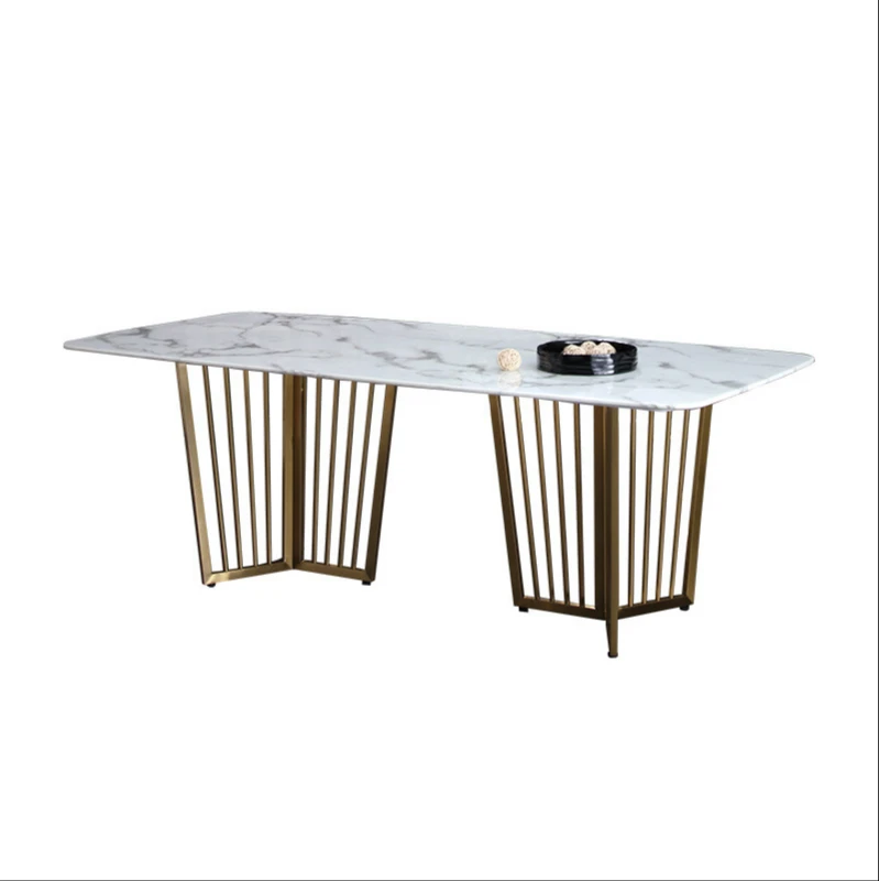 Marble dining table stainless steel gilded long table hotel western restaurant table