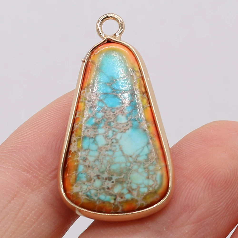 6PCS Wholesale Trapezoid Natural Imperial Jasper Stone  Pendant For Jewelry Making DIY Necklace Accessory Charm Gift