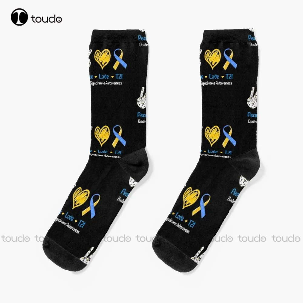 Down Syndrome Awareness • Peace Love T21 Awareness • Down Syndrome Ribbon Socks Cotton Socks For Men Personalized Custom