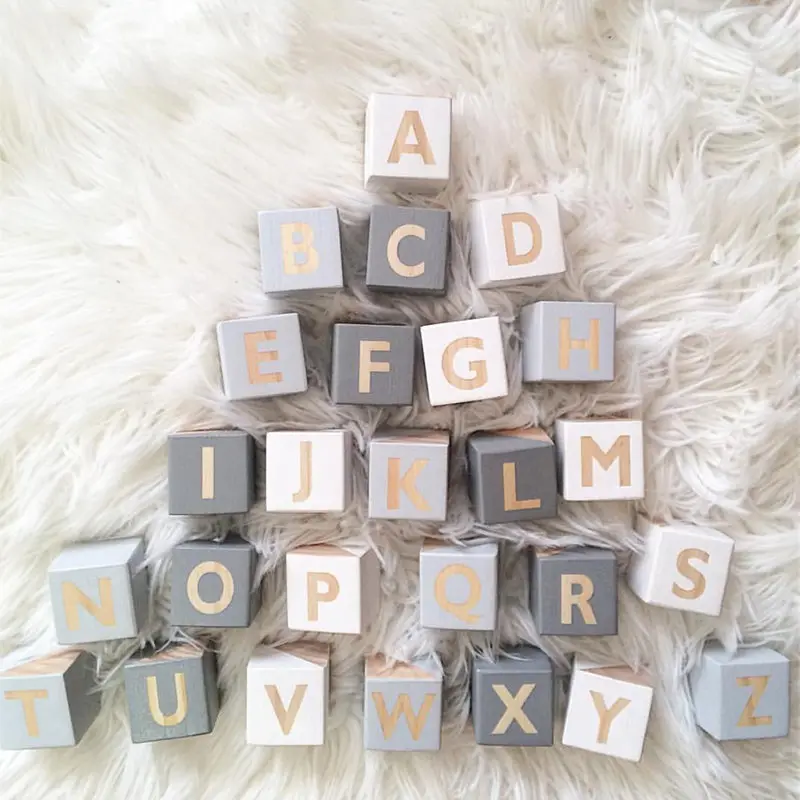 5x5cm Nordic Wooden Alphabet Letters Wood English ABC Blocks DIY Baby Name Cubes Newborn Keepsake Gifts Toys Photo Props Decor