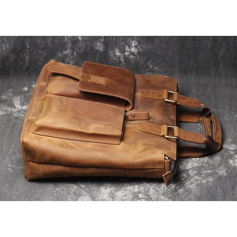 Lachiour bolsa de couro crazy horse, masculina viagem 15.6 polegadas bolsa de laptop masculina vintage a4 documentos bolsa de ombro maleta de marca