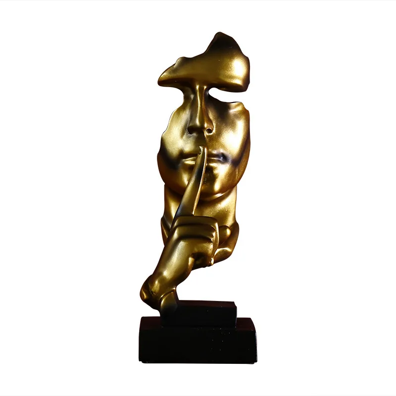 

Abstract Sculpture Statue Ornament Silence Is Gold Furnishings Retro Resin Office Home Accessories Crafts Ornaments Figurines