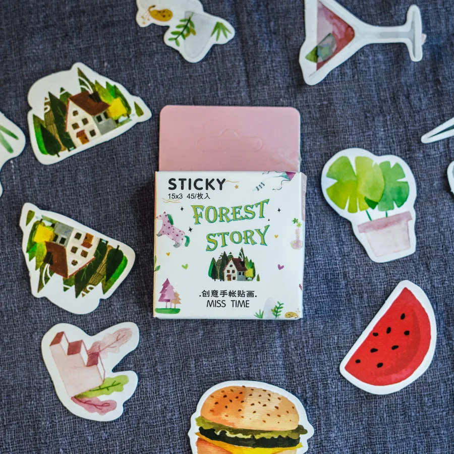 45Pcs/Set Forest Story Series Paper Sticker Decoration DIY Handmade Arts Craft Sticker Christmas Gift