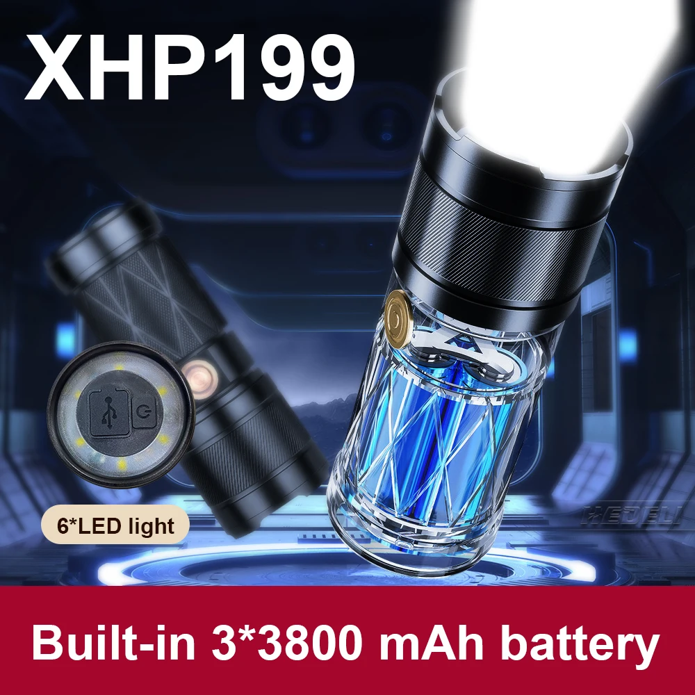 2022 Newest XHP199 Rechargeable Flashlight LED Torch Light USB Powerful Tactical Flashlights 18650 XHP90 Waterproof Flash Light