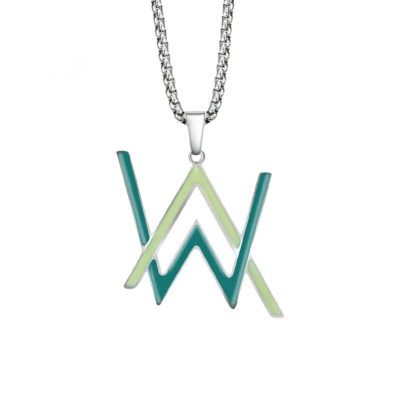 Stainless Steel Night Glowing Necklace Alan Walker Luminous Pendant Necklace AW Letter Glow Popular Jewelry Hip Hop Rock Star