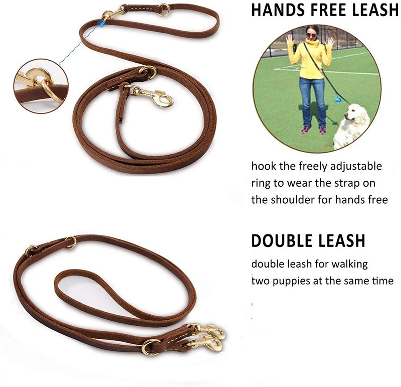 Benepaw Multifunctional Genuine Leather Dog Leash Hands Free Short Medium Long Training Pet Leash For Small Medium Large Dogs