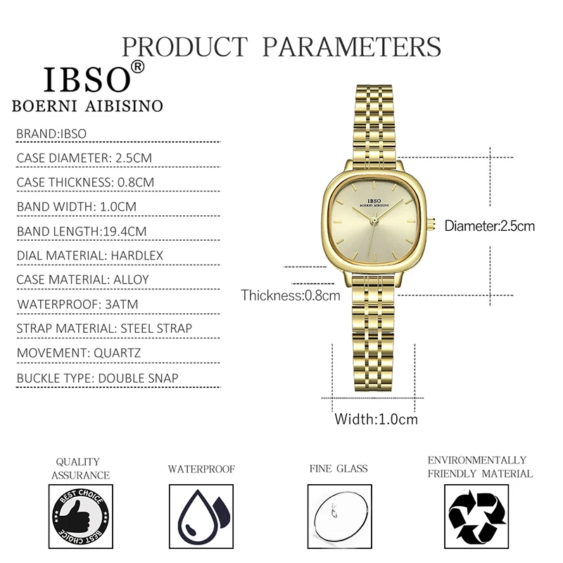 IBSO Luxury Gold Simple Design Women Watches Stainless Steel Strap Japanese Quartz Movement Waterproof Drop Shipping Wristwatch