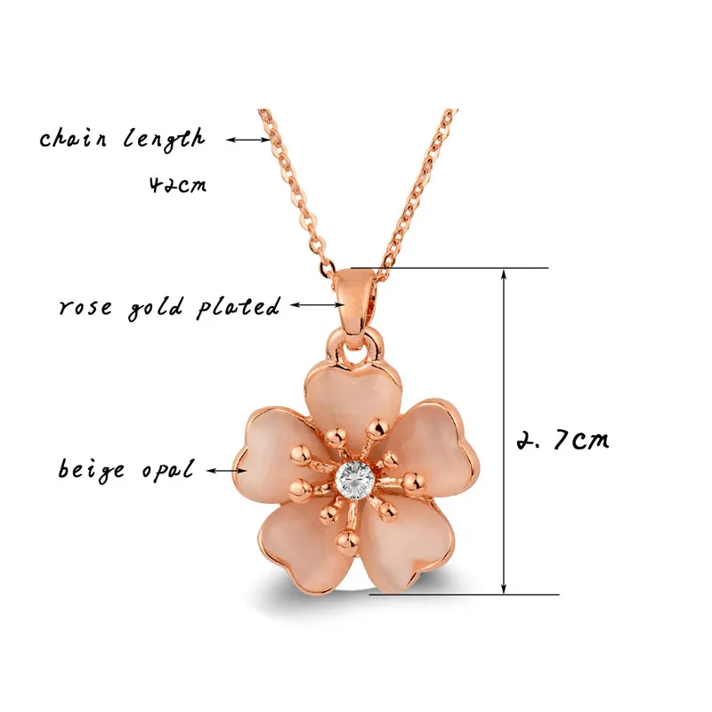 SINLEERY Fashion Solid Pink Opal Plum Flower Pendant Necklace Rose Gold Color Wedding Jewelry For Women Girl XL260