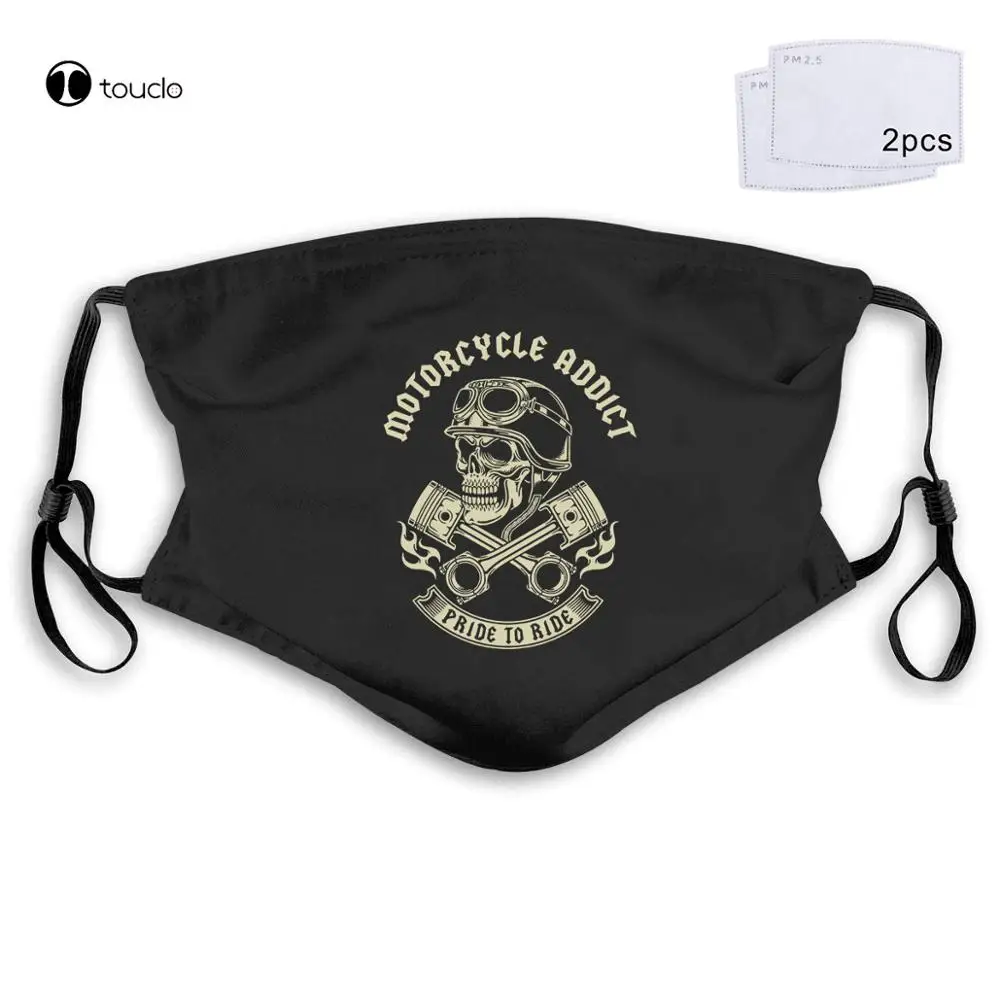 

Motorcycle Addict Biker Chopper Bobber Motard Motorrad Face Mask Filter Pocket Cloth Reusable Washable