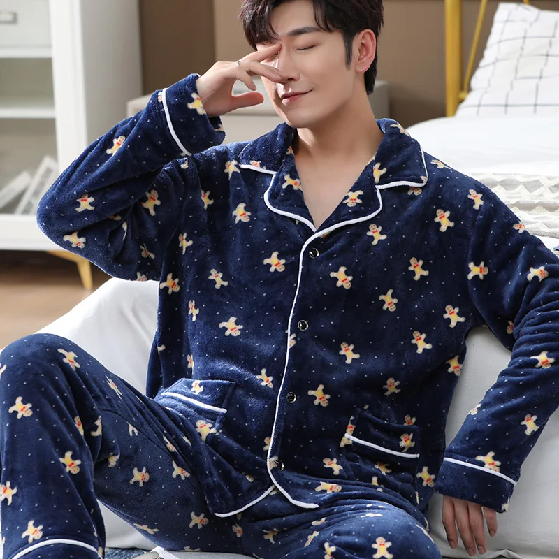 Men\'s Winter Pajamas For Men Pajama Sets Long Sleeve Casual Sleepwear Pyjama Male Homewear Lounge Clothes Plus Size Пижама