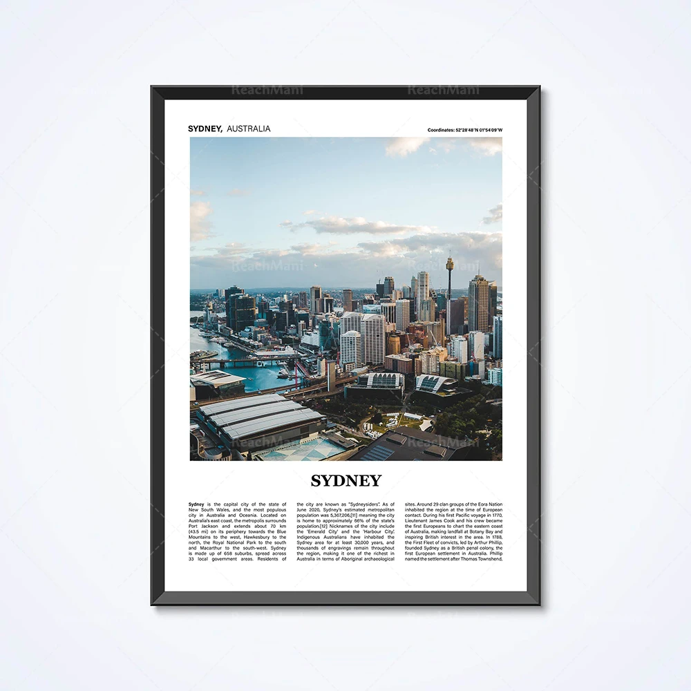 Sydney Harbour, Perth, Melbourne, Gold Coast, Brisbane, Canberra City, Australia Travel Poster Artwork Photo Picture Photography