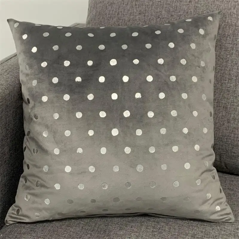 Modern Hot Selling Solid Super Soft Dark Grey Velvet Decorative Cushions Living Room Cushion Cover Throw Pillow Case With Dots