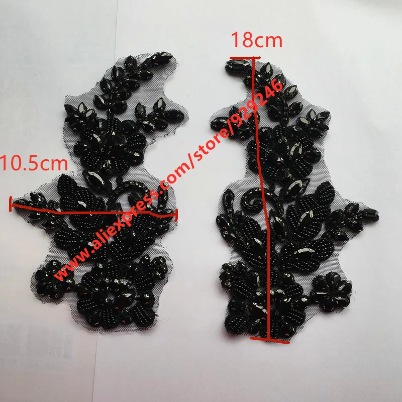 Luxurious Black Glass Crystal Applique For Women Overcoat Ornaments Rhinestone Flower Trims In Pair Fashion Garments Accessory