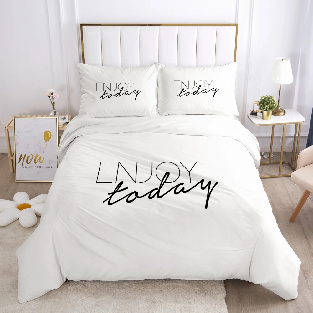 3D White Letter Bedding Set Double Single Duvet Cover Set 2-3PCS Blanket Case Pillowcases Bedclothes Customize size/design