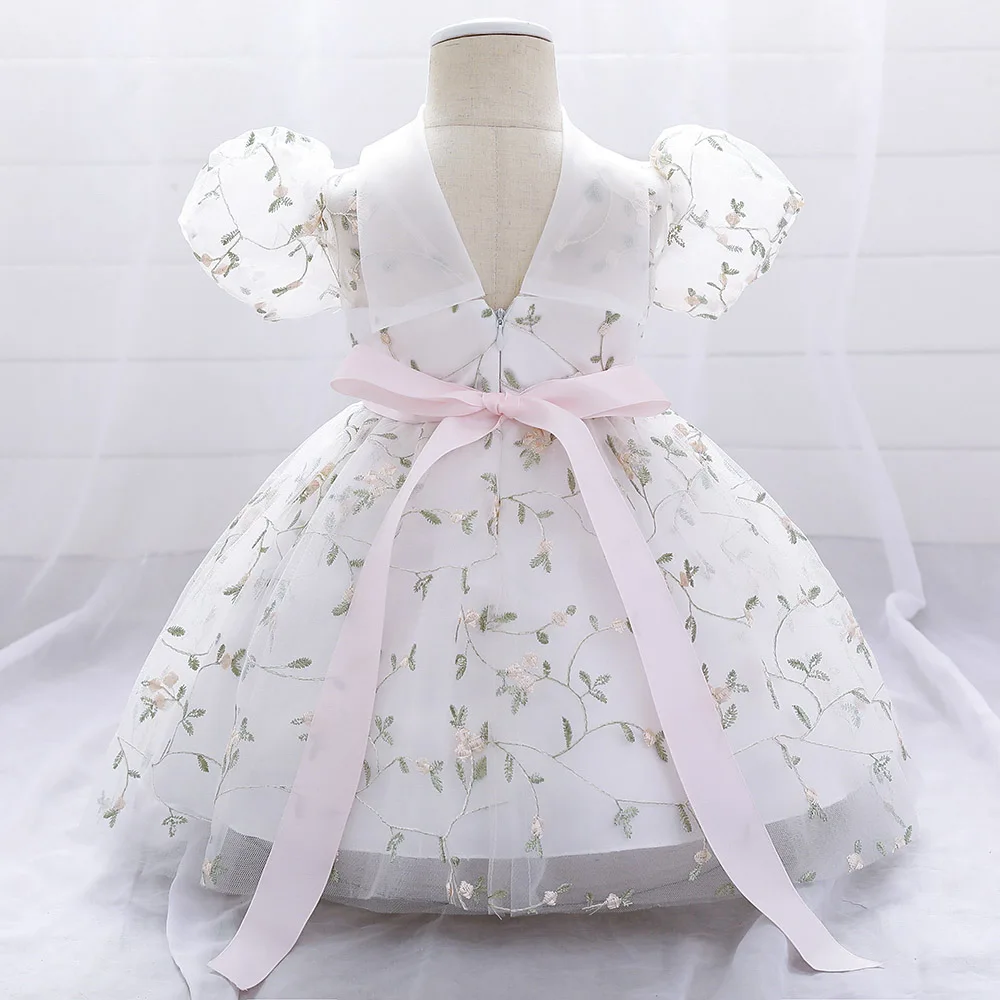 Toddler Girls 1st Birthday Clothes Flower Embroidery Baby Baptism Gown Kids Wedding Party Elegant Princess Dress Vestidos