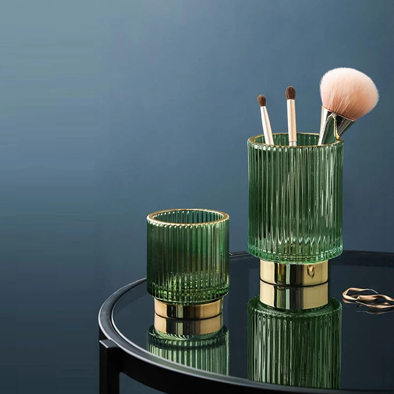 Retro Gilded Green Make-Up Brush Storage Cup Makeup Brush Holder Flower Vase Incense Can Desktop Cosmetic Storage Boxdle Can