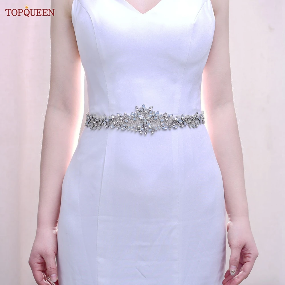 TOPQUEEN – ceintures de mariée S11A, ceinture de taille en strass avec pierres opale pour robe de soirée pour femmes, accessoires de mariée, ceinture de mariage