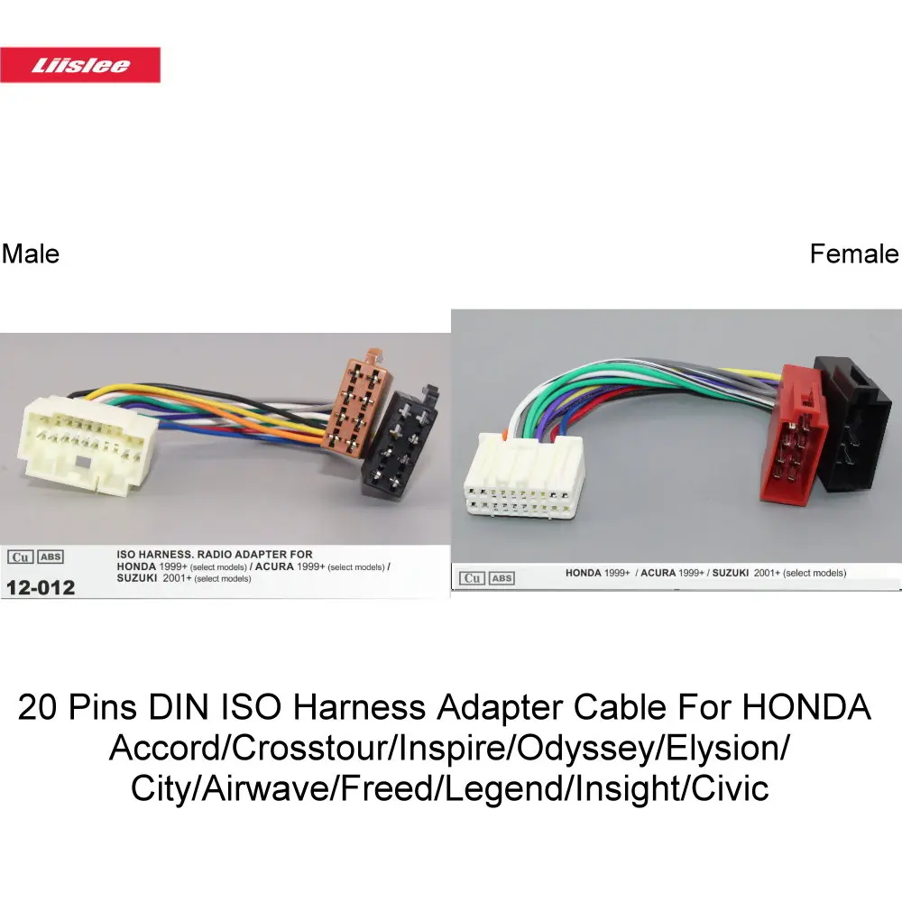 20 Pins DIN ISO Harness Adapter Cable For HONDA Accord/Crosstour/Inspire/Odyssey/Elysion/City/Airwave/Freed/Legend/Insight/Civic