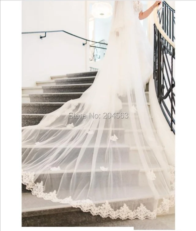 Romantic Two Layer 3 Meters Long Wedding Veil with Appliques Bridal Veils with Comb MM