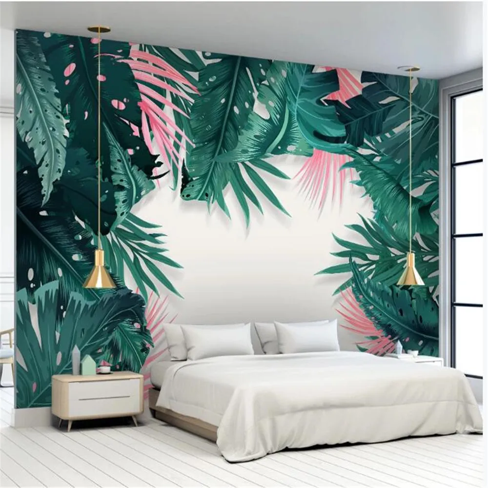 

Mi'lo'fi custom 3D wallpaper mural Nordic minimalist hand-painted fresh tropical plant background wall decorative painting