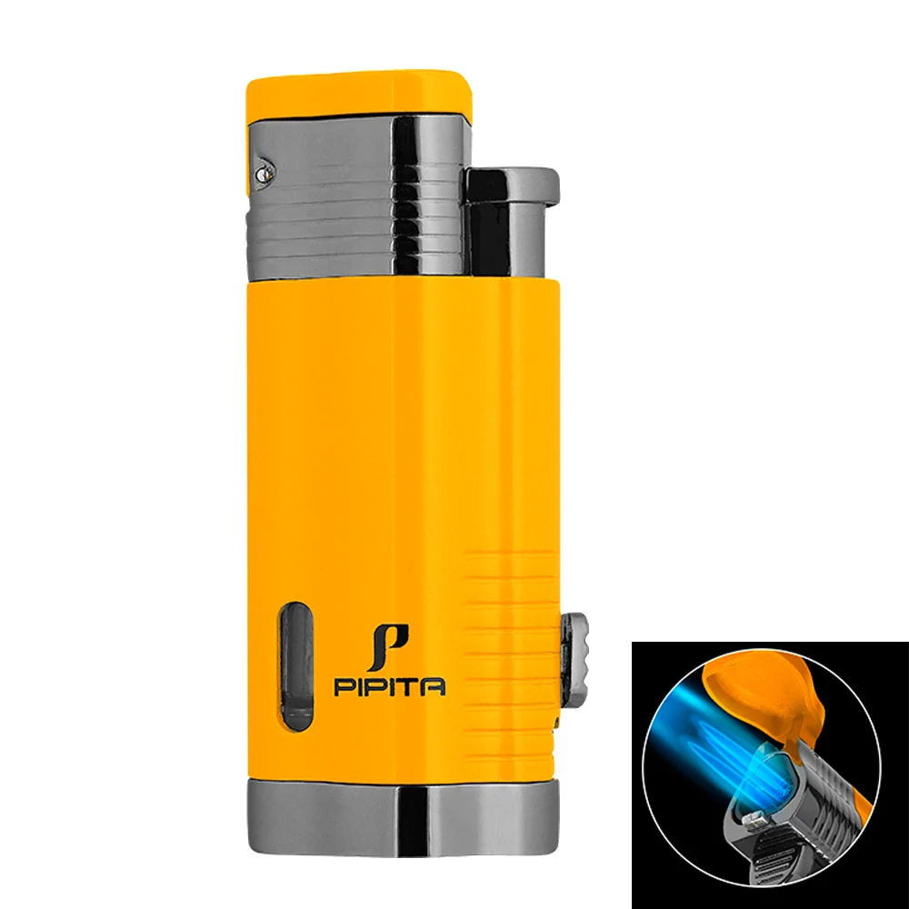 

PIPITA Cigar Lighter Windproof Refillable Butane Torch Lighter 3 Jet Blue Flame Lighters with Punch gas Cigarettes Lighter