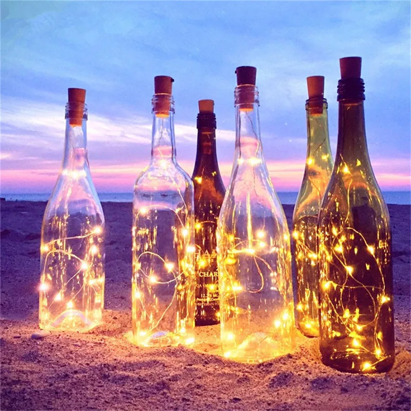 Battery Powered Garland Wine Bottle Lights with Cork 2M 20LED Copper Wire Colorful Fairy Lights String for Party Wedding Decor