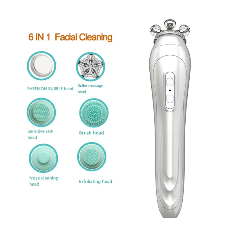 6 in 1 3D Roller Massager 2021 Electric Silicone CO2oxygen CO2 Bubble Face Cleansing Brush