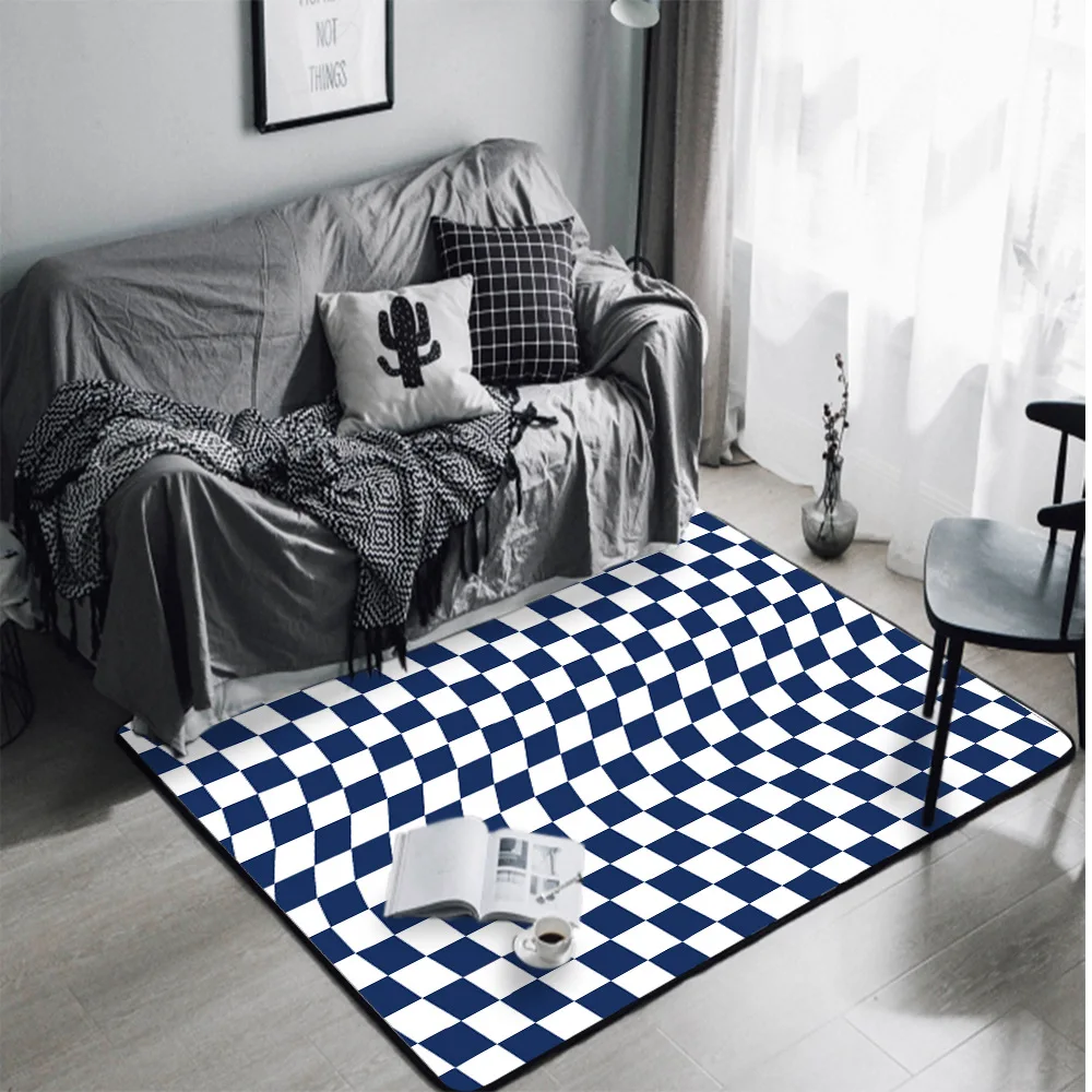 Retro Checkered Carpet Vintage Moroccan Rug for Living Room Large Plaid Rug for Bedroom Decor Nordic Simple Kid Room Carpet Mat