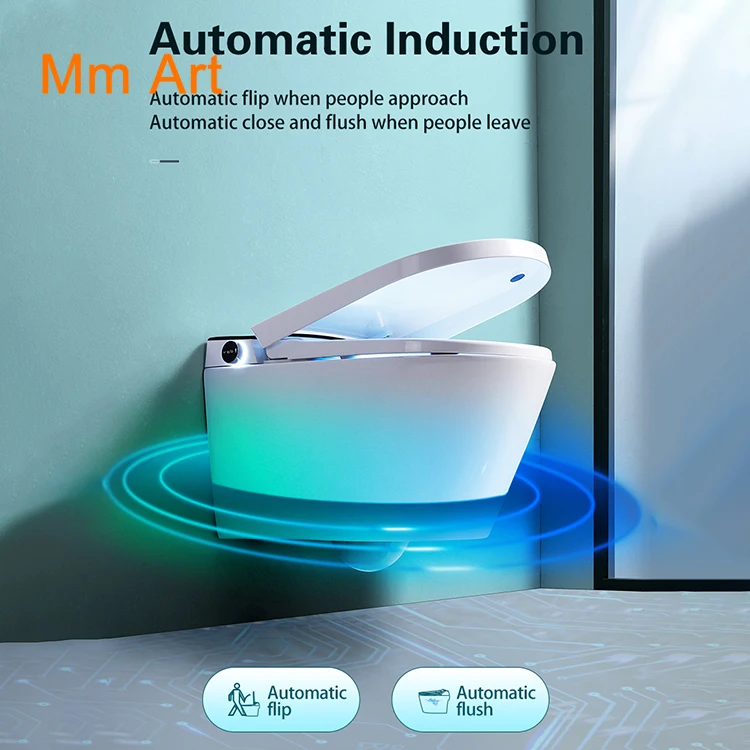 Back to wall mounted bathroom ceramic rimless electric intelligent automaticwall hung smart wc toilet bowl with bidet