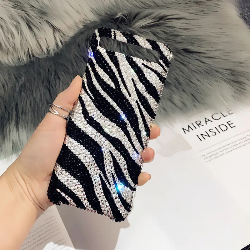 

Korean Black and White Zebra Handmade Diamond Phone Case for Samsung Zflip GalaxyZfold2 S21Ultra Folding Screen Phone Case