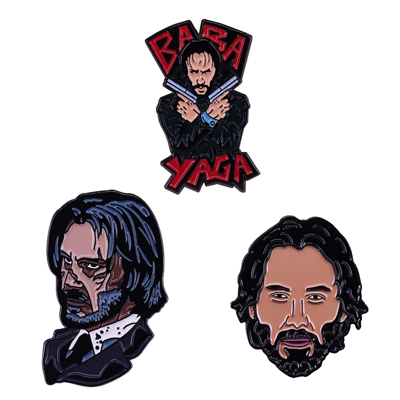 Keanu Reeves Enamel Pin The Legend Himself, Baba Yaga Pistol John Wick Brooch fight crime movie Killer badge