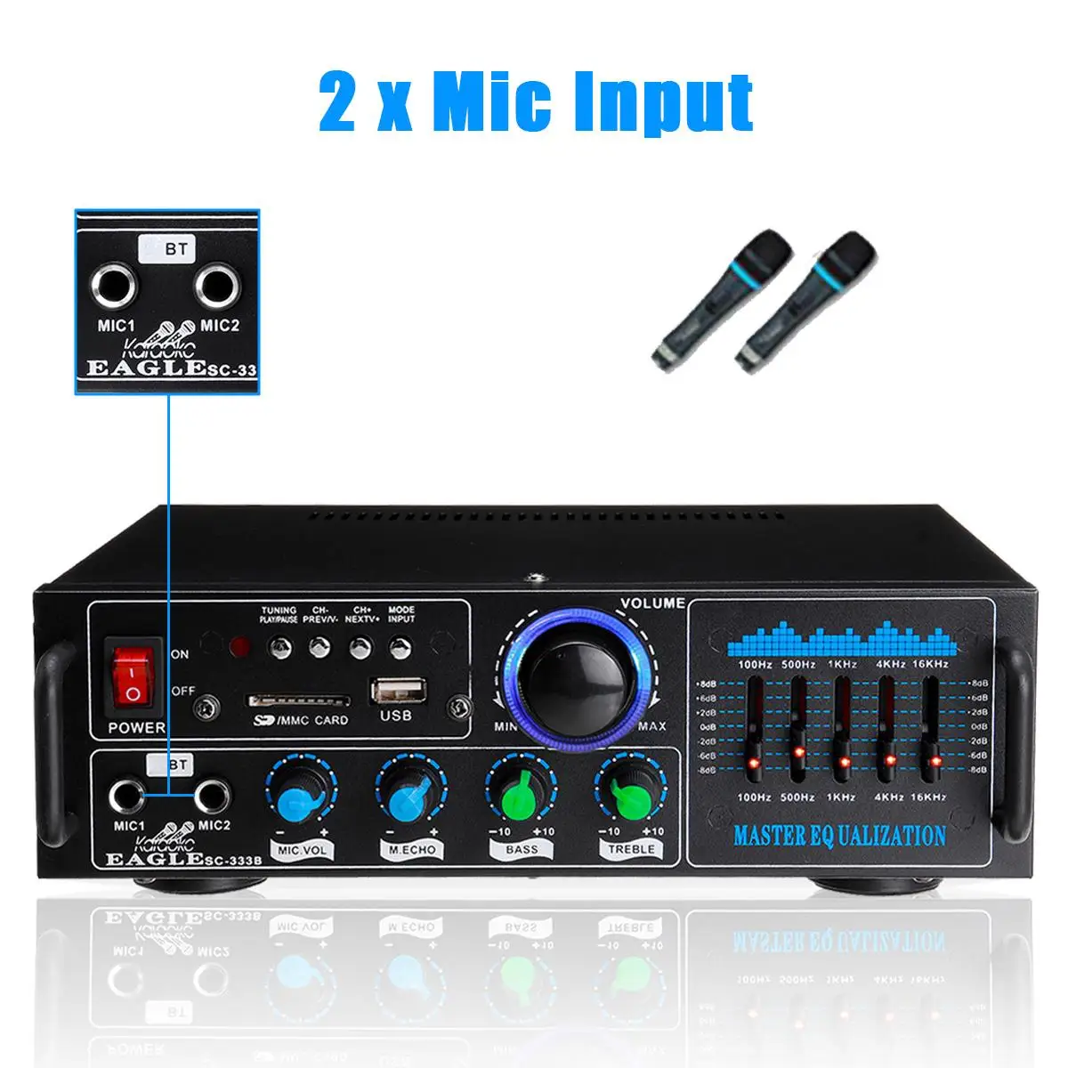 2000W 2CH bluetooth Stereo Amplifier Surround Sound Mixer 2mic HiFi Amplifiers USB AMP FM AUX Home Cinema Karaoke Remote Control