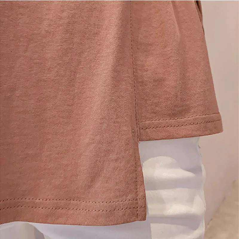 2021 Summer New Irregular Korean Slim Popular O-Neck Cotton Commute Drawstring Simple Short Sleeved T-shirt women top Tee Tshirt