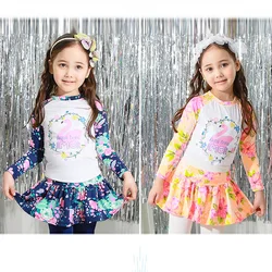 Girl's Swimsuit Skirt Two Piece Kids Long Sleeve Swimwear Two Piece Rashguard Children Swimsuits 3 To 11Year Old Bathing Suits