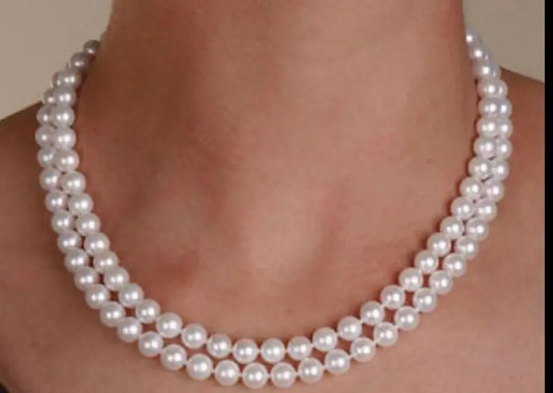 2 rows 9-10mm south sea round white pearl necklace 18