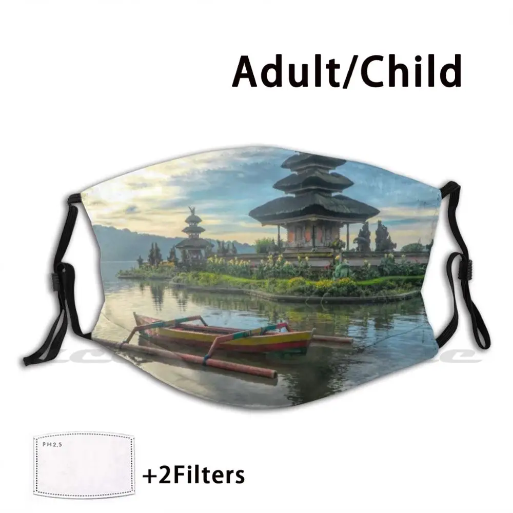 

Canoe On Body Of Water With Pagoda Background Custom Pattern Washable Filter Pm2.5 Adult Kids Mask Boat Canoe Nature Trees