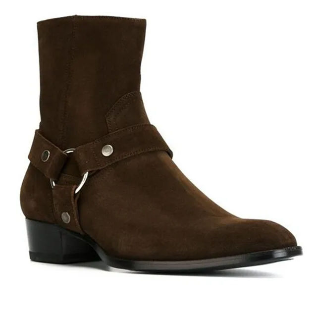 EquisFP strucled-Bottes en cuir suédé pour hommes, chaussures à talons empilés, fermeture éclair latérale, beige, noir, mode