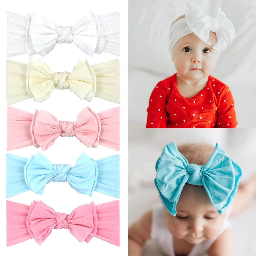 Solid Nylon Curl Bow Baby Girl Headband Soft Elastic Turban Headwraps Fashion Newborn Headwear Hair Accessories