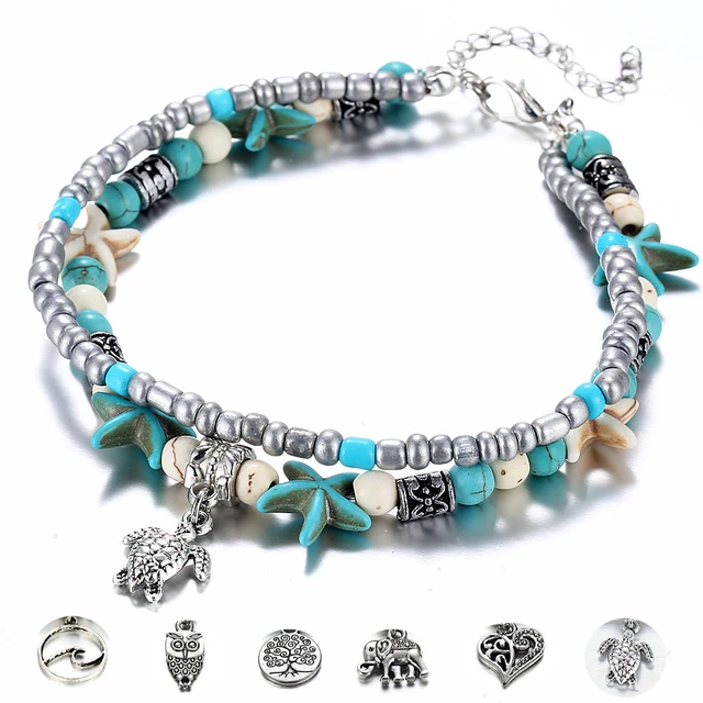 Top Turtle Elephant Charm Ankle Bracelets