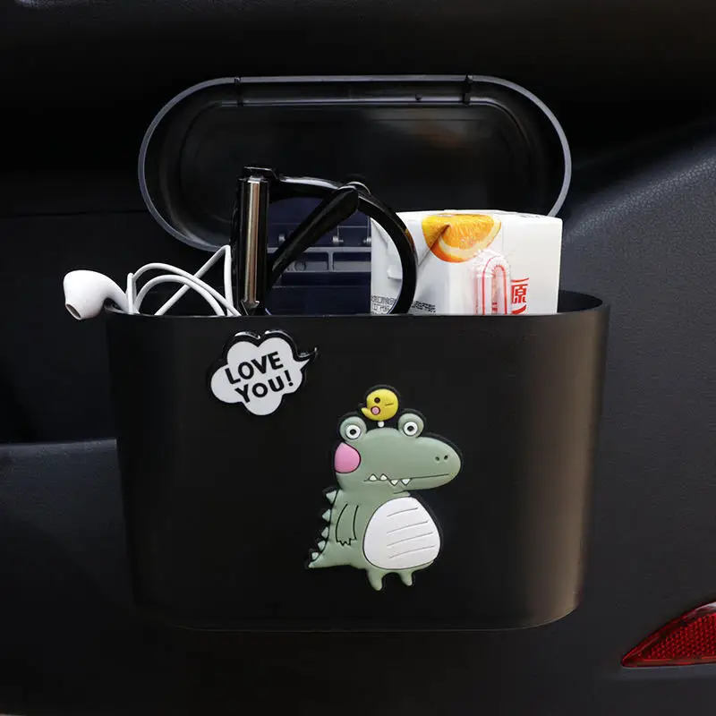 Cubo de basura creativo para coche, Cubo de almacenamiento multifuncional con dibujos animados bonitos, para varios artículos